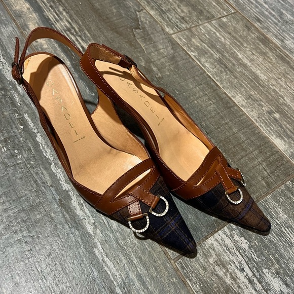 CASADEI Plaid Print Slingback Kitten Heels Italian Made Very Rare Style - Picture 1 of 16